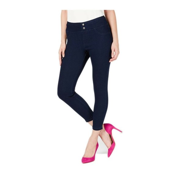 Small 4-6 Designer HUE Womens Classic Smooth Denim Capris Indigo‎ Wash - Picture 1 of 2